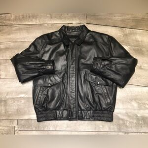 Giverny Classic A-2 Style Flight Leather Black Bomber Jacket Vintage Size Large